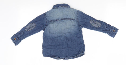 George Boys Blue Cotton Basic Button-Up Size 12-18 Months Collared Button - Soft Denim