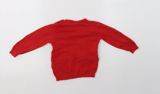 So Cute Baby Red Cotton Pullover Jumper Size 9-12 Months Button - Rudolph Christmas