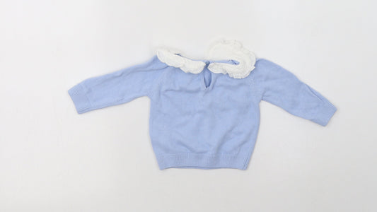 Primark Baby Blue Cotton Pullover Jumper Size 3-6 Months Button