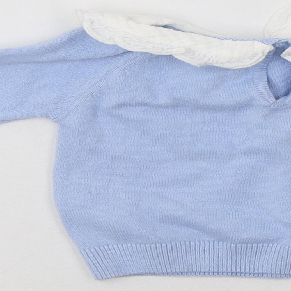 Primark Baby Blue Cotton Pullover Jumper Size 3-6 Months Button