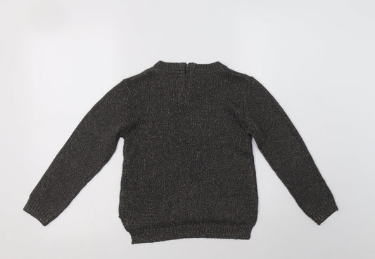 NEXT Girls Grey Crew Neck Acrylic Pullover Jumper Size 8 Years Zip