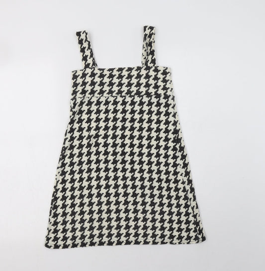 Preworn Womens Ivory Houndstooth Acrylic Pinafore/Dungaree Dress Size S Square Neck