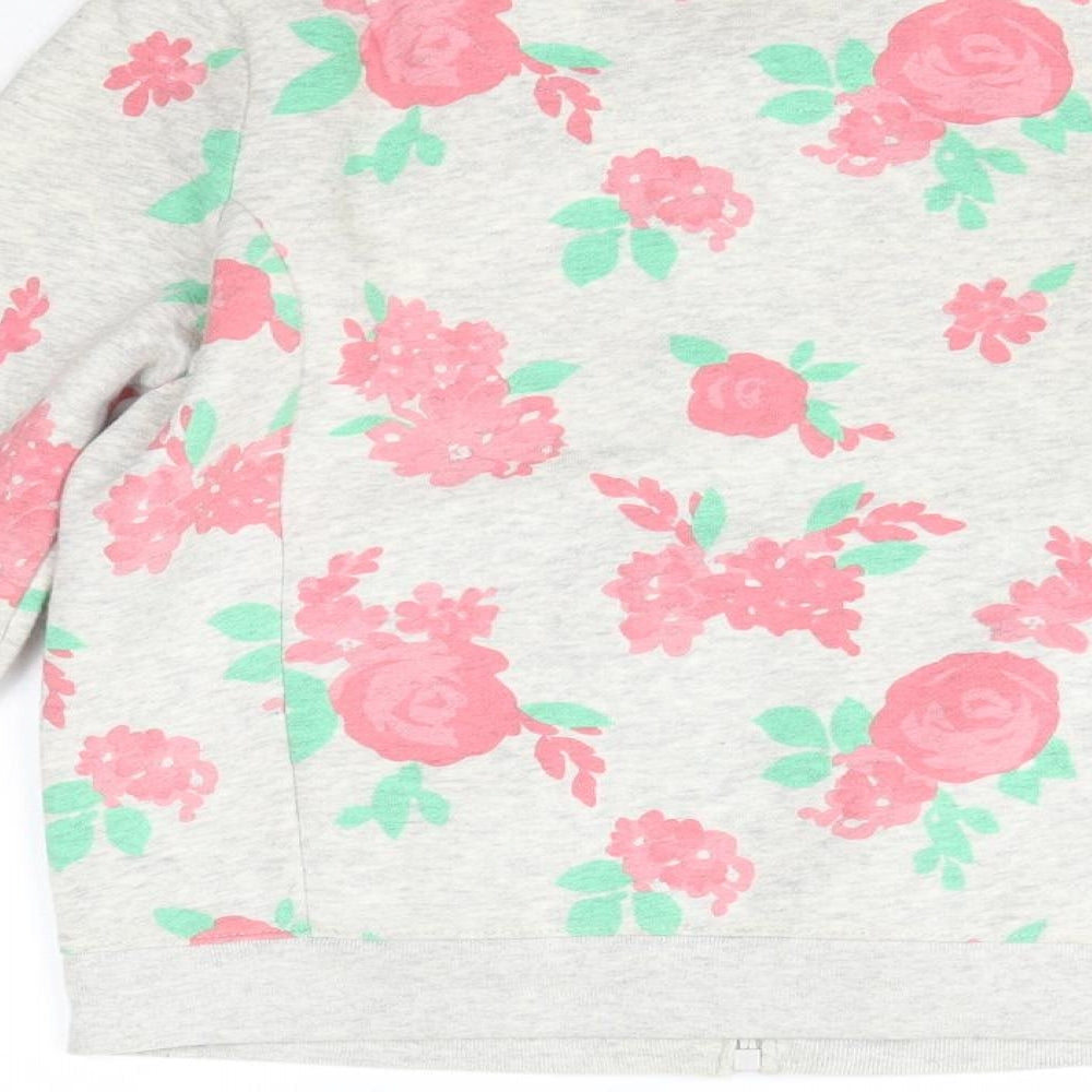 Gap Girls Grey Round Neck Floral Cotton Full Zip Jumper Size 12 Years