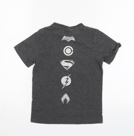 F&F Boys Grey Cotton Basic T-Shirt Size 6-7 Years Round Neck - Justice League