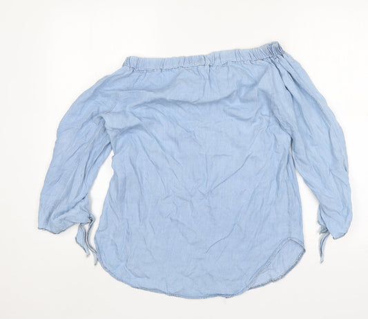 Preworn Womens Blue Lyocell Basic Blouse Size S Boat Neck