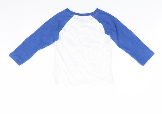 Matalan Boys White Colourblock Cotton Pyjama Top Size 12-18 Months Pullover - Blue Sleeves Favourite things to do with Daddy... Play football