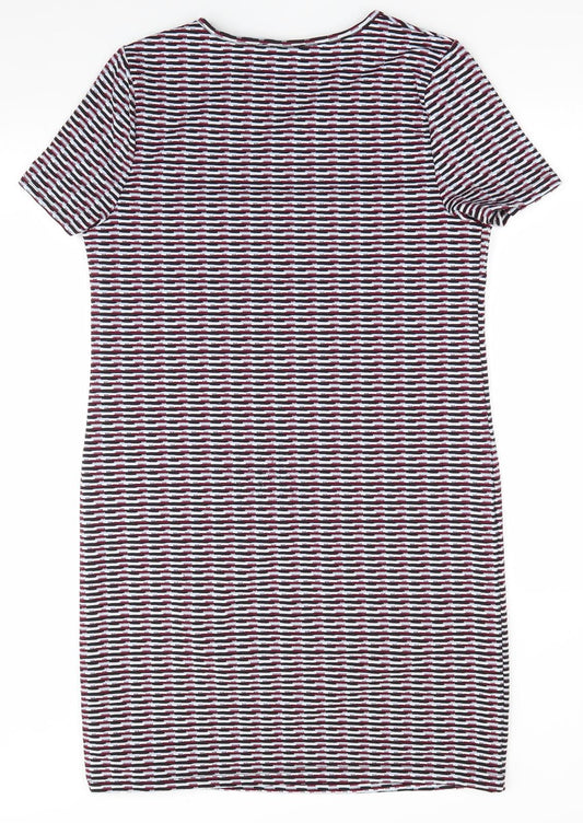 New Look Womens Multicoloured Geometric Polyester A-Line Size 10 Round Neck Pullover - Black Blue White Burgandy Block pattern