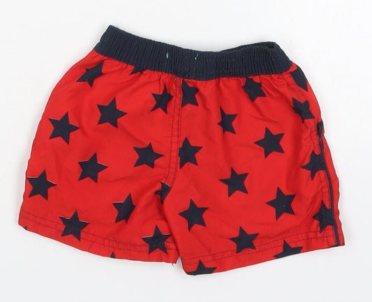 Primark Boys Red Geometric Polyester Cropped Trousers Size 9-12 Months Drawstring - Stars Swim Shorts