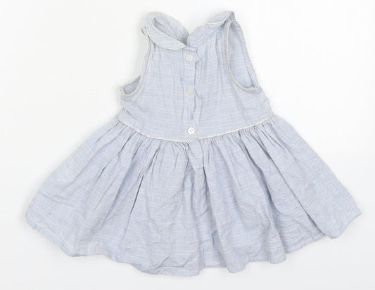 NEXT Girls Blue Check Cotton Skater Dress Size 6-9 Months Collared Button