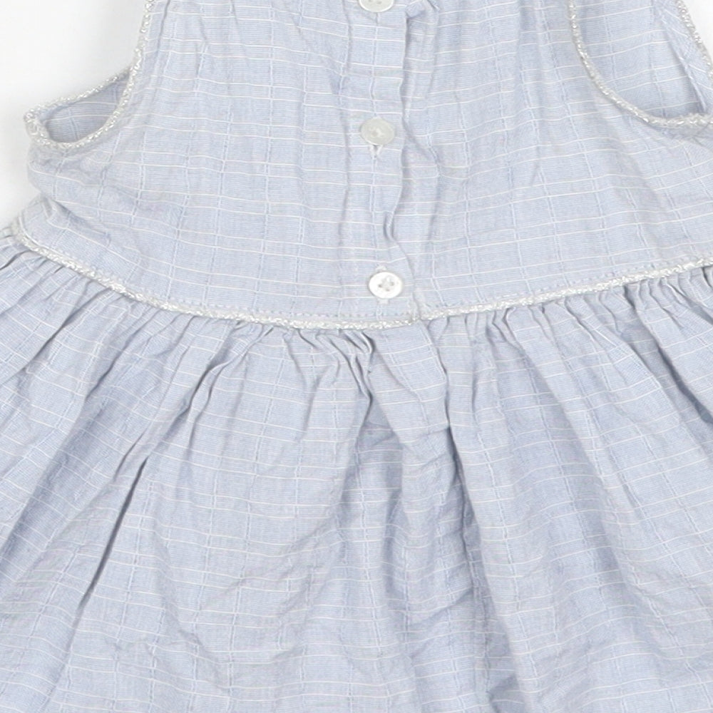NEXT Girls Blue Check Cotton Skater Dress Size 6-9 Months Collared Button