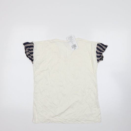 lacati Womens Beige Polyester Basic T-Shirt Size S Round Neck