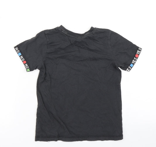 George Boys Black Cotton Basic T-Shirt Size 5-6 Years Crew Neck - Game Over
