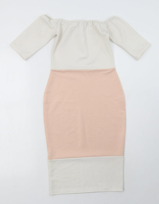 Missguided Womens White Striped Polyester Bodycon Size 6 Off the Shoulder Pullover
