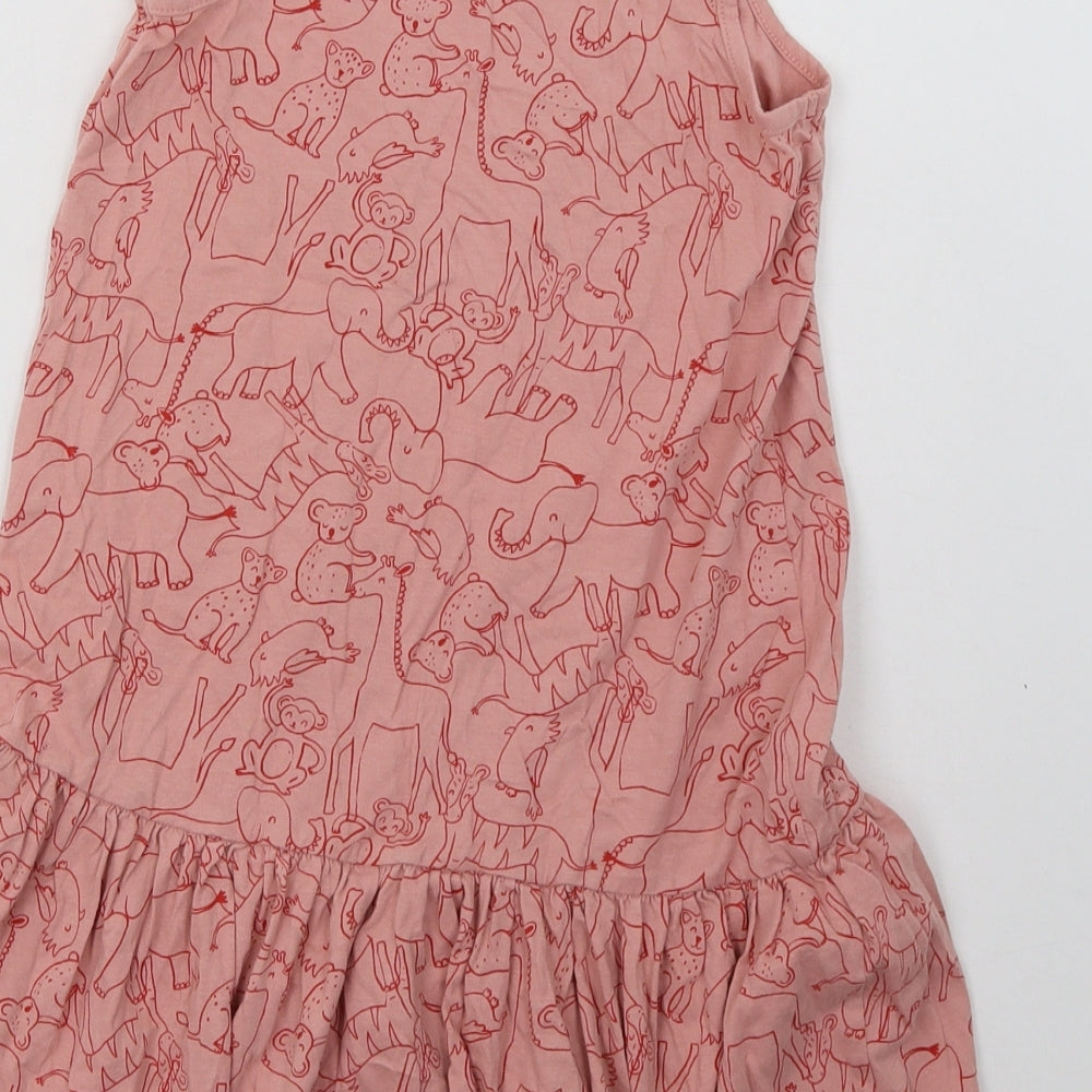 River Island Girls Pink Geometric Cotton A-Line Size 10 Years Square Neck Pullover - Elephant Print