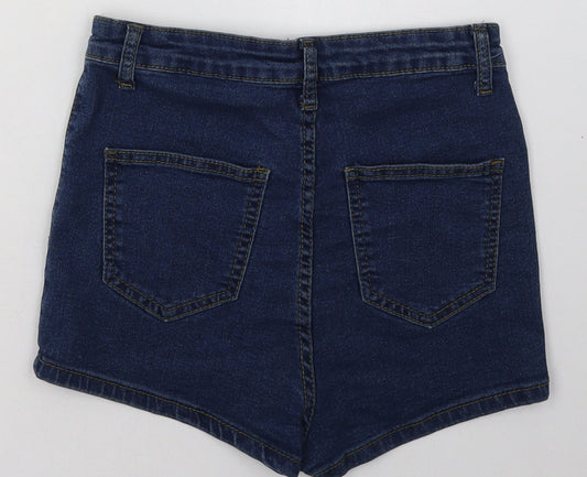 Boohoo Womens Blue Cotton Hot Pants Shorts Size 8 L4 in Regular Button