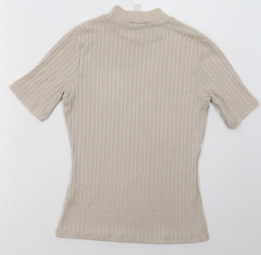 H&M Womens Beige Polyester Basic T-Shirt Size XS Crew Neck