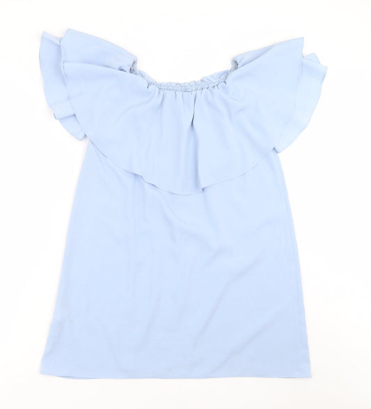 Topshop Womens Blue Polyester Basic Blouse Size 10 Round Neck