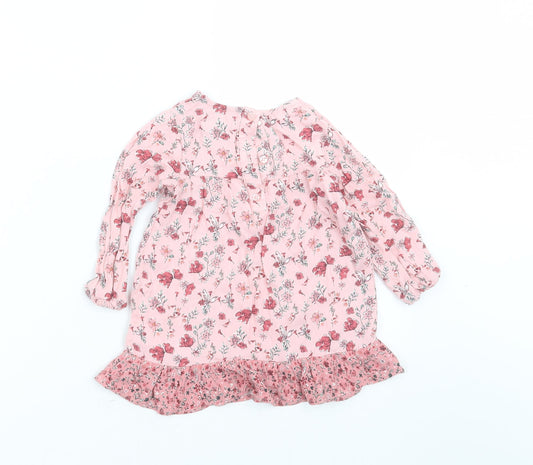 Primark Girls Pink Floral Viscose Shift Size 12-18 Months Round Neck