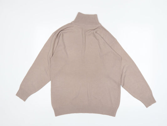 DE Mens Beige Mock Neck Acrylic Pullover Jumper Size S