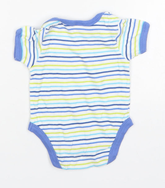 Little But Loud Boys Blue Striped Cotton Babygrow One-Piece Size 3-6 Months Button