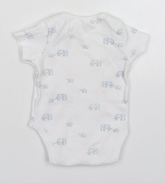 NEXT Boys White Cotton Babygrow One-Piece Size Newborn Button - Elephants