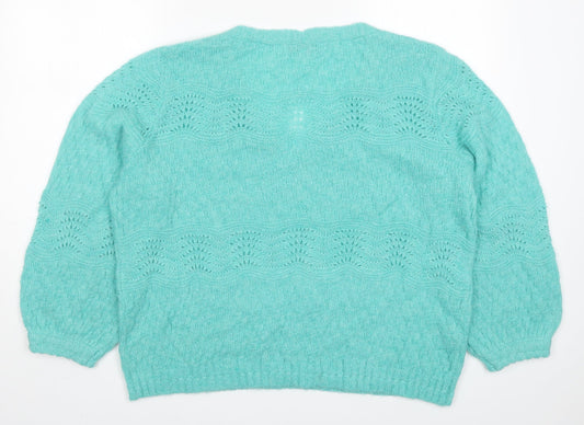 NEXT Womens Green Round Neck Nylon Pullover Jumper Size L