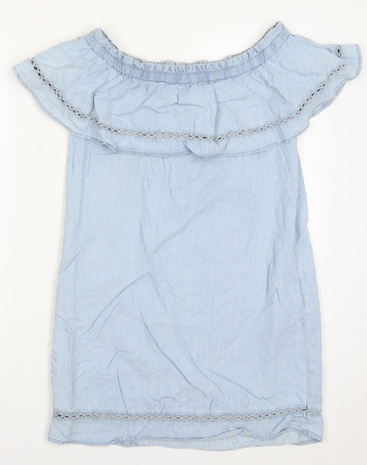 F&F Womens Blue Lyocell A-Line Size 10 Off the Shoulder Pullover