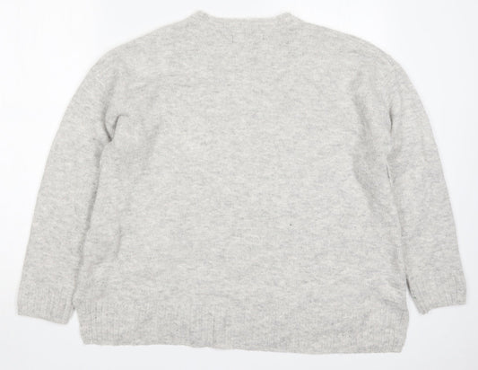 Marks and Spencer Womens Grey Round Neck Acrylic Pullover Jumper Size L