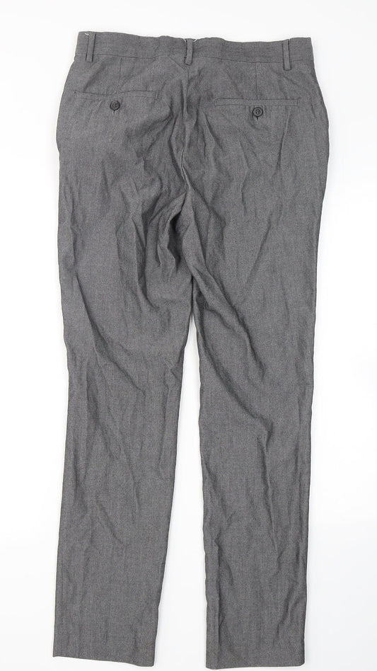 Peacocks Mens Grey Polyester Dress Pants Trousers Size 30 in L28 in Regular Hook & Eye