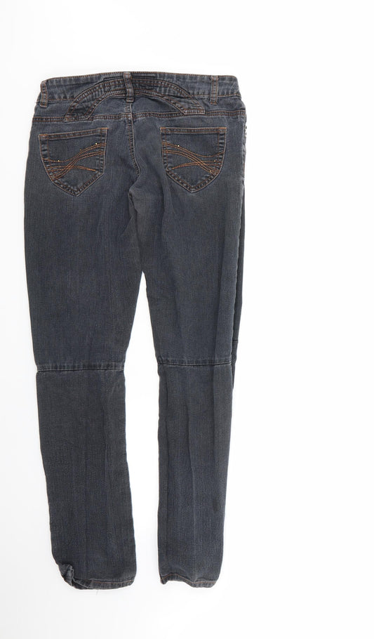 chickster Womens Black Cotton Straight Jeans Size 12 L27 in Regular
