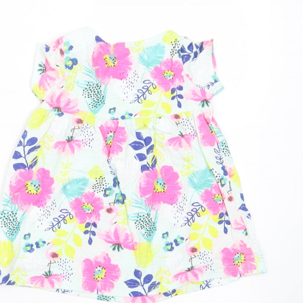 F&F Girls Multicoloured Floral Cotton T-Shirt Dress Size 3-6 Months Round Neck