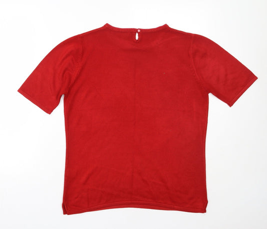 Alexara Womens Red Acrylic Basic T-Shirt Size S Round Neck