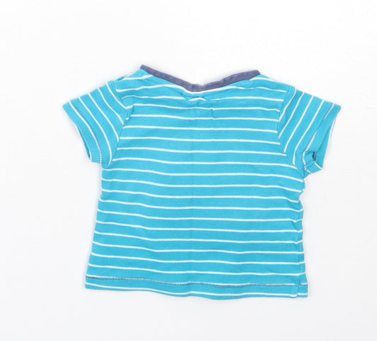 Mini Club Girls Blue Striped Cotton Basic T-Shirt Size 3-6 Months Round Neck - boat