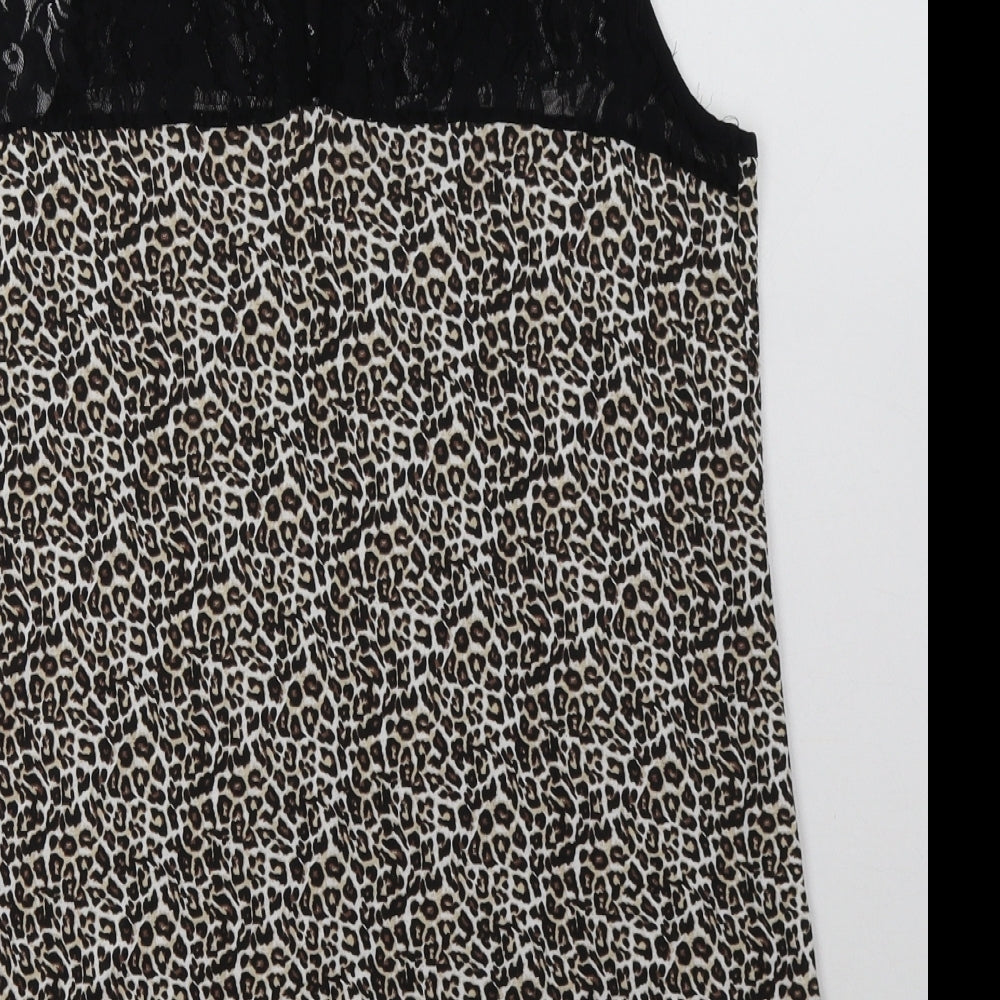 Preworn Womens Brown Animal Print Polyamide Basic Tank Size 12 Crew Neck - lace detail at top