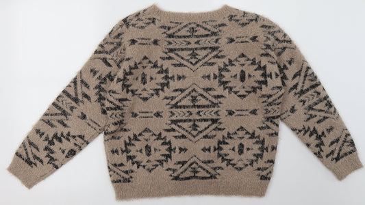 Marks and Spencer Womens Brown Geometric Acrylic Pullover Sweatshirt Size 12 Pullover