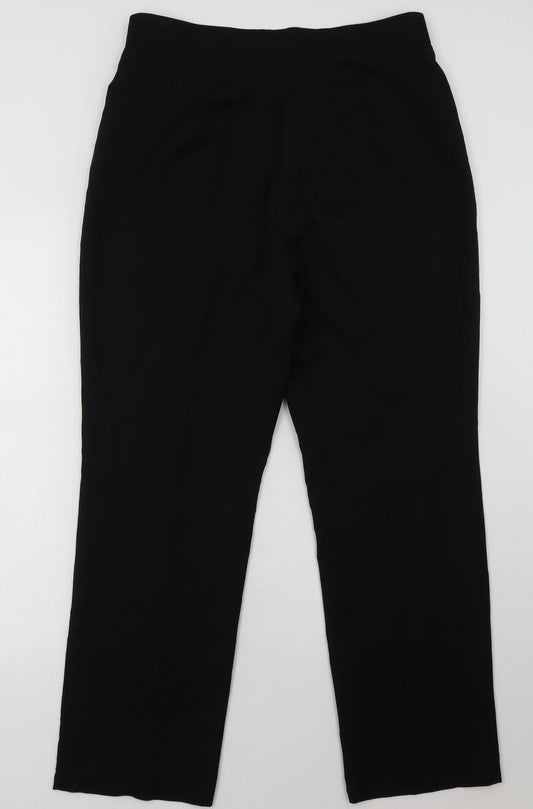 Marks and Spencer Mens Black Polyester Trousers Size 16 L32 in Regular Hook & Eye