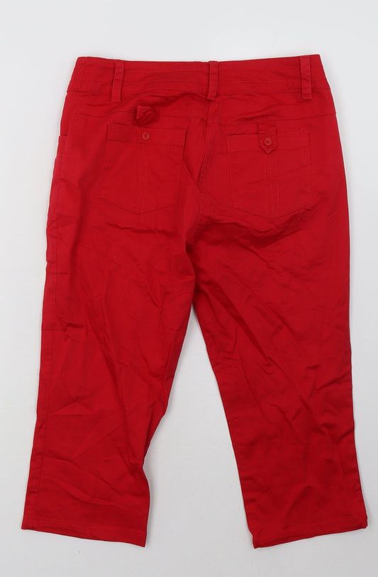 Encuentro Womens Red Cotton Cropped Trousers Size 10 Regular Hook & Eye
