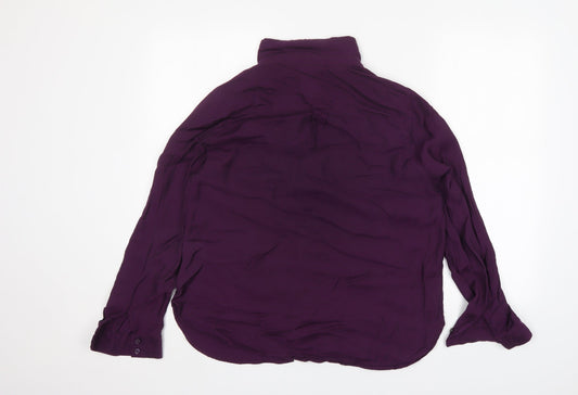 Roz & Ali Womens Purple Nylon Basic Button-Up Size L Collared