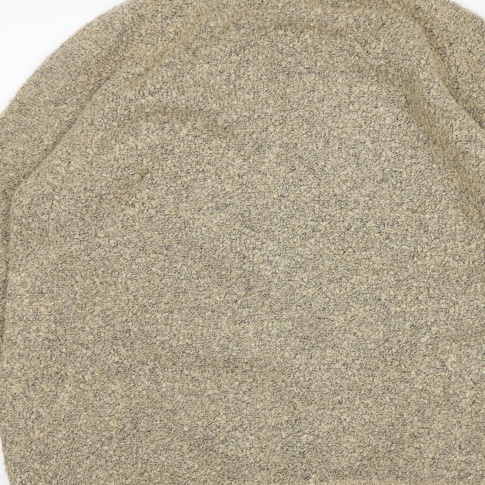 EWM Womens Beige Mock Neck Acrylic Full Zip Jumper Size M