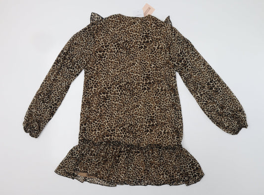 Missg Womens Beige Animal Print Polyester Shift Size 10 V-Neck