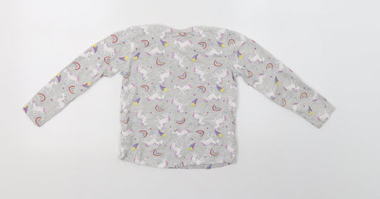 Primark Girls Grey Geometric Cotton Top Pyjama Top Size 5-6 Years - Unicorn Print