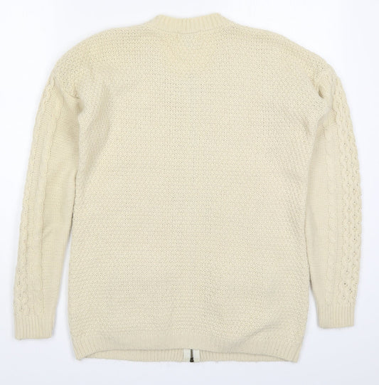 River Island Womens Beige Round Neck Acrylic Full Zip Jumper Size 6