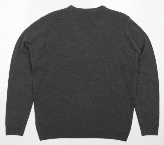 Marks and Spencer Mens Grey V-Neck Acrylic Pullover Jumper Size L