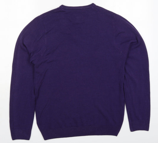 Marks and Spencer Mens Purple V-Neck Acrylic Pullover Jumper Size S