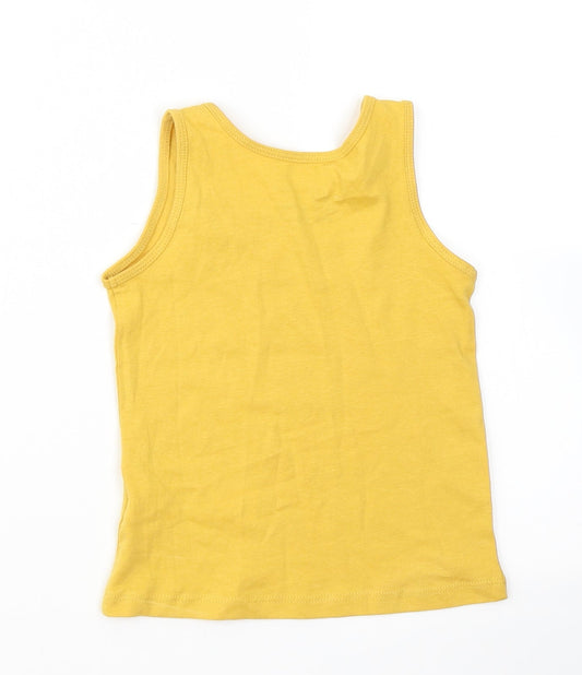 Primark Girls Yellow Cotton Basic Tank Size 2-3 Years Crew Neck - Zoo Animals