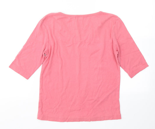 Eva Womens Pink Cotton Basic T-Shirt Size M V-Neck