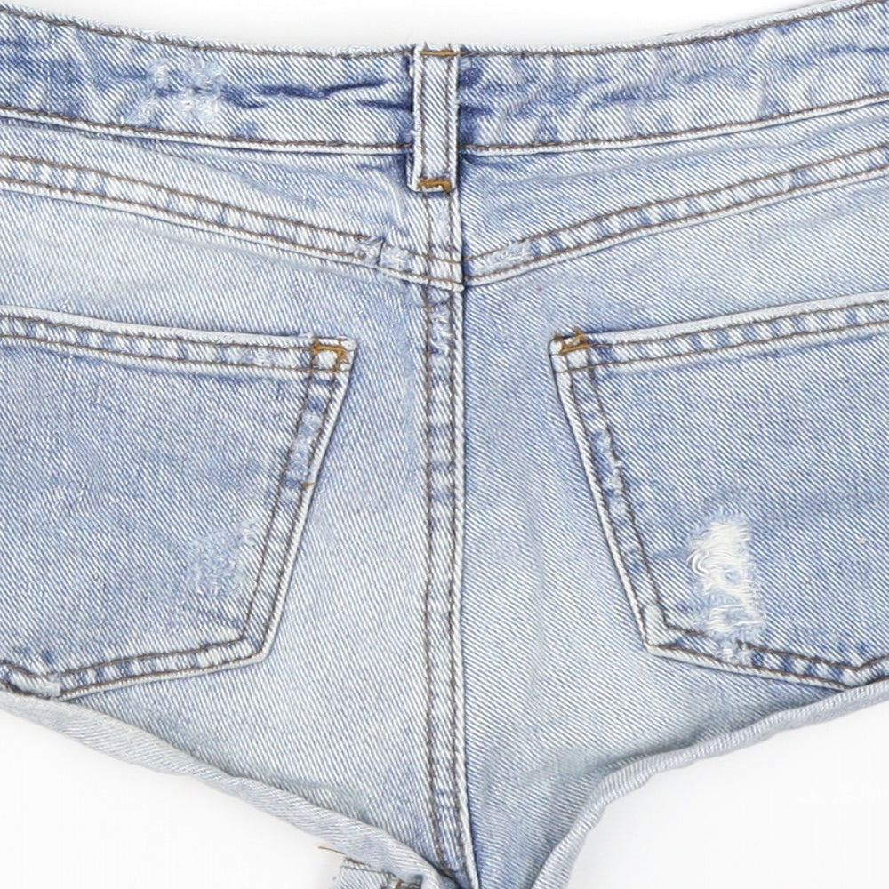 Topshop Moto Womens Blue Cotton Hot Pants Shorts Size 26 in Regular Button