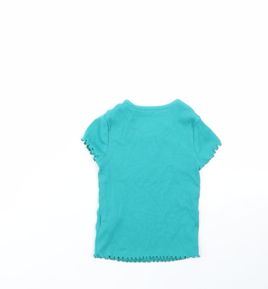 George Girls Green Cotton Basic T-Shirt Size 2-3 Years Round Neck