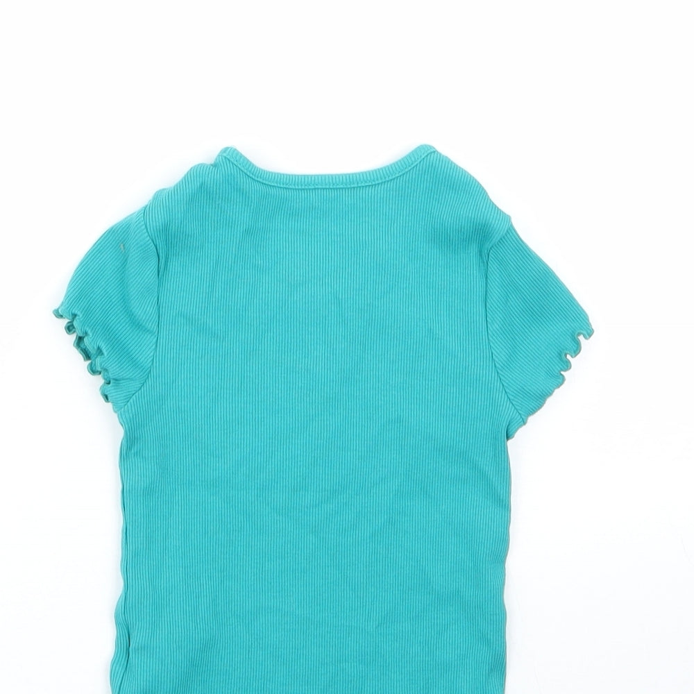 George Girls Green Cotton Basic T-Shirt Size 2-3 Years Round Neck