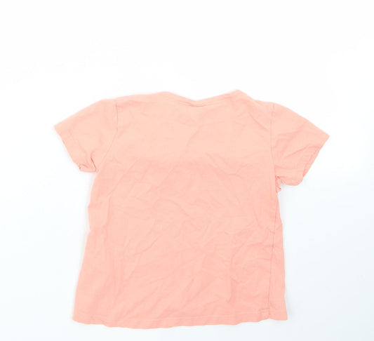 H&M Girls Orange 100% Cotton Basic T-Shirt Size 2-3 Years Round Neck